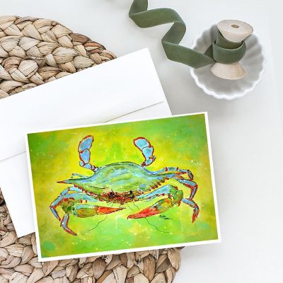 Caroline's Treasures Bright Green Blue Crab Greeting Cards and Envelopes Pack of 8, 7 x 5, Seafood Image 1