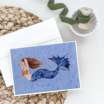 Caroline's Treasures Brown Headed Mermaid on Blue Greeting Cards and Envelopes Pack of 8, 7 x 5, Fantasy Image 1