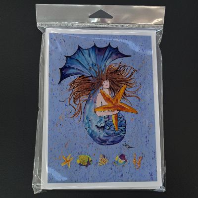 Caroline's Treasures Brown Headed Mermaid on Blue Greeting Cards and Envelopes Pack of 8, 7 x 5, Fantasy Image 2