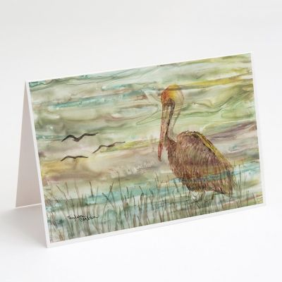 Caroline's Treasures Brown Pelican Sunset Greeting Cards and Envelopes Pack of 8, 7 x 5, Birds Image 1