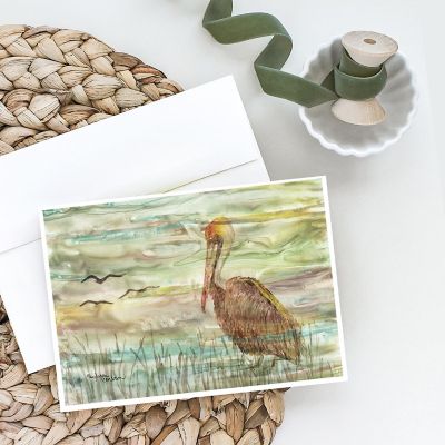 Caroline's Treasures Brown Pelican Sunset Greeting Cards and Envelopes Pack of 8, 7 x 5, Birds Image 1