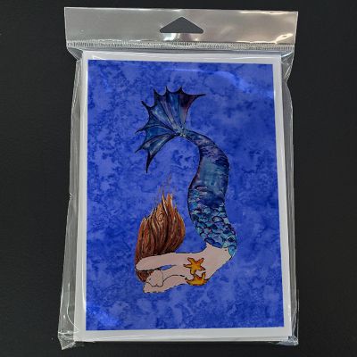 Caroline's Treasures Brunette Mermaid on Blue Greeting Cards and Envelopes Pack of 8, 7 x 5, Fantasy Image 2