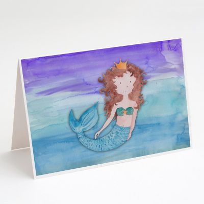 Caroline's Treasures Brunette Mermaid Watercolor Greeting Cards and Envelopes Pack of 8, 7 x 5, Fantasy Image 1
