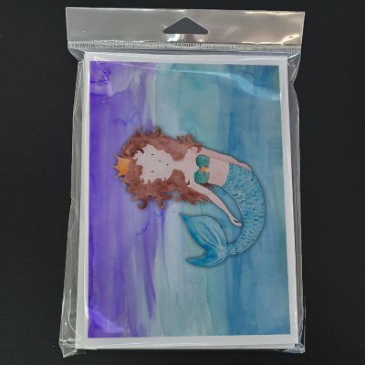 Caroline's Treasures Brunette Mermaid Watercolor Greeting Cards and Envelopes Pack of 8, 7 x 5, Fantasy Image 2