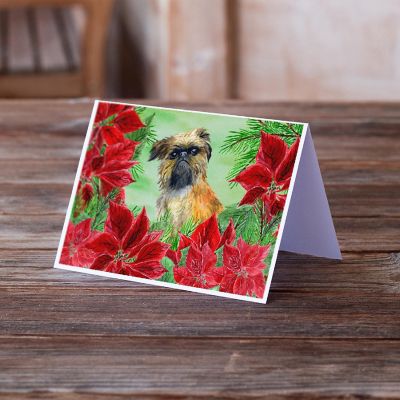 Caroline's Treasures Brussels Griffon Poinsettas Greeting Cards and Envelopes Pack of 8, 7 x 5, Dogs Image 1