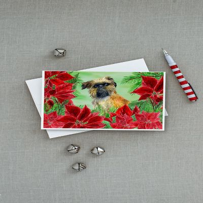 Caroline's Treasures Brussels Griffon Poinsettas Greeting Cards and Envelopes Pack of 8, 7 x 5, Dogs Image 2