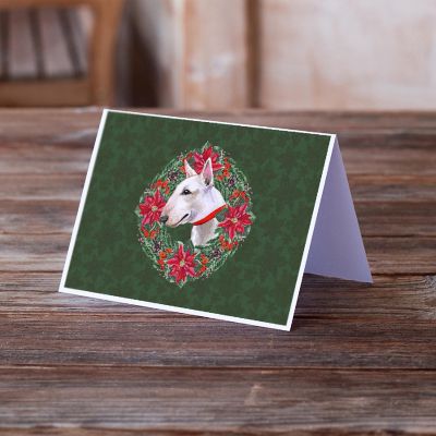 Caroline's Treasures Bull Terrier Poinsetta Wreath Greeting Cards and Envelopes Pack of 8, 7 x 5, Dogs Image 1