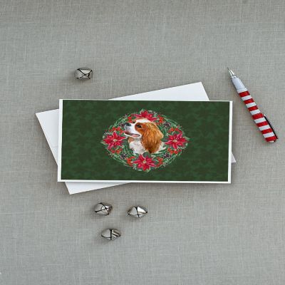 Caroline's Treasures Cavalier Spaniel Poinsetta Wreath Greeting Cards and Envelopes Pack of 8, 7 x 5, Dogs Image 2