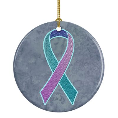 Caroline's Treasures, Ceramic Ornament, Teal, Pink and Blue Ribbon, Thyroid Cancer Awareness, 2.8x2.8 Image 1