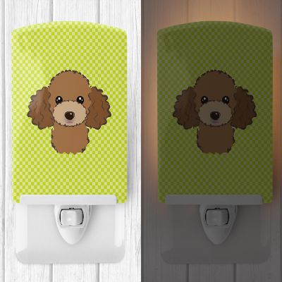 Caroline's Treasures Checkerboard Lime Green Chocolate Brown Poodle Ceramic Night Light, 4 x 6, Dogs Image 1