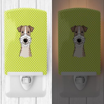 Caroline's Treasures Checkerboard Lime Green Wire Haired Fox Terrier Ceramic Night Light, 4 x 6, Dogs Image 1