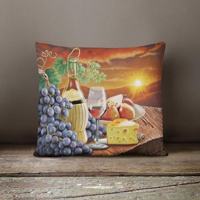 Caroline's Treasures Chianti, Pears, Wine and Cheese Canvas Fabric Decorative Pillow, 12 x 16, Drink Image 3