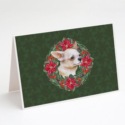 Caroline's Treasures Chihuahua Leg up Poinsetta Wreath Greeting Cards and Envelopes Pack of 8, 7 x 5, Dogs Image 1