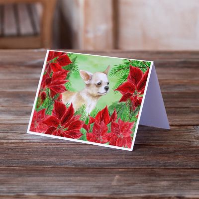 Caroline's Treasures Chihuahua Leg up Poinsettas Greeting Cards and Envelopes Pack of 8, 7 x 5, Dogs Image 1