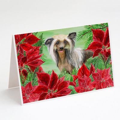 Caroline's Treasures Chinese Crested Poinsettas Greeting Cards and Envelopes Pack of 8, 7 x 5, Dogs Image 1