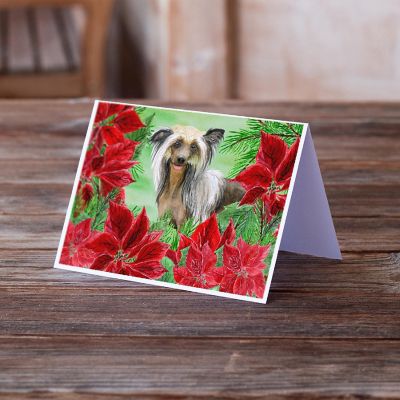 Caroline's Treasures Chinese Crested Poinsettas Greeting Cards and Envelopes Pack of 8, 7 x 5, Dogs Image 1