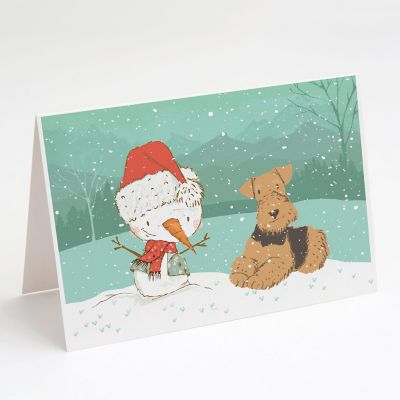 Caroline's Treasures Christmas, Airedale Terrier Snowman Christmas Greeting Cards and Envelopes Pack of 8, 7 x 5, Dogs Image 1