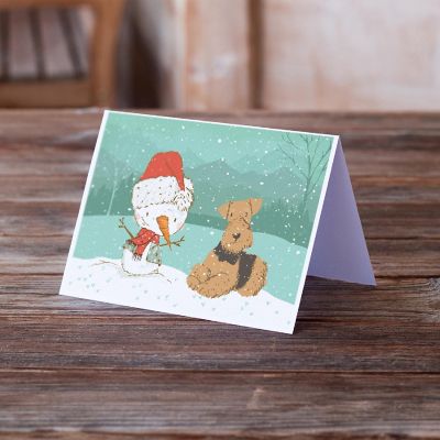 Caroline's Treasures Christmas, Airedale Terrier Snowman Christmas Greeting Cards and Envelopes Pack of 8, 7 x 5, Dogs Image 1