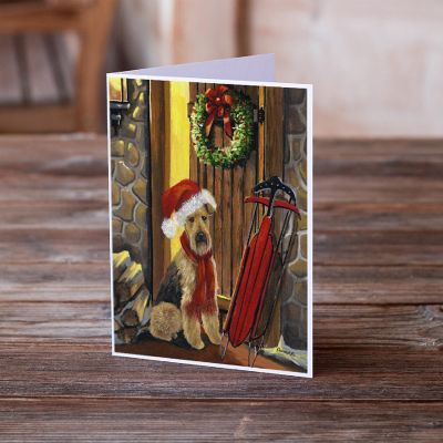 Caroline's Treasures Christmas, Airedale Welcome Home Christmas Greeting Cards and Envelopes Pack of 8, 7 x 5, Dogs Image 1