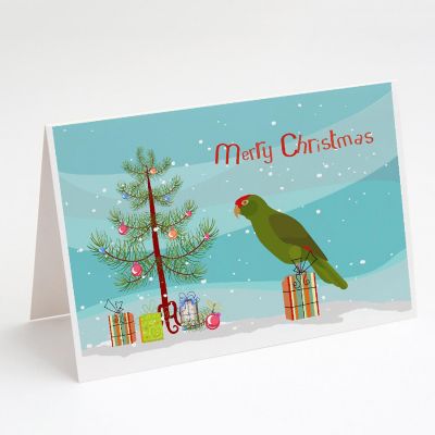 Caroline's Treasures Christmas, Amazon Parrot Merry Christmas Greeting Cards and Envelopes Pack of 8, 7 x 5, Birds Image 1