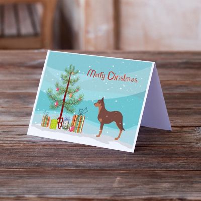 Caroline's Treasures Christmas, Australian Kelpie Dog Merry Christmas Tree Greeting Cards and Envelopes Pack of 8, 7 x 5, Dogs Image 1