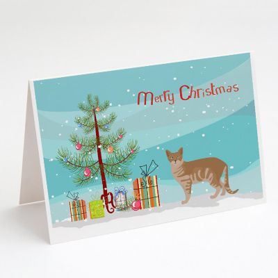 Caroline's Treasures Christmas, Australian Mist #1 Cat Merry Christmas Greeting Cards and Envelopes Pack of 8, 7 x 5, Cats Image 1