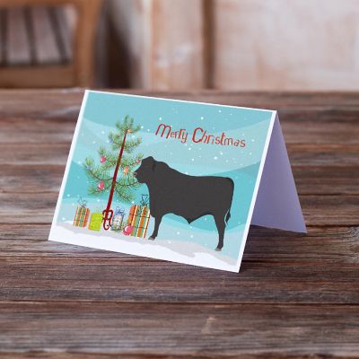 Caroline's Treasures Christmas, Black Angus Cow Christmas Greeting Cards and Envelopes Pack of 8, 7 x 5, Farm Animals Image 1
