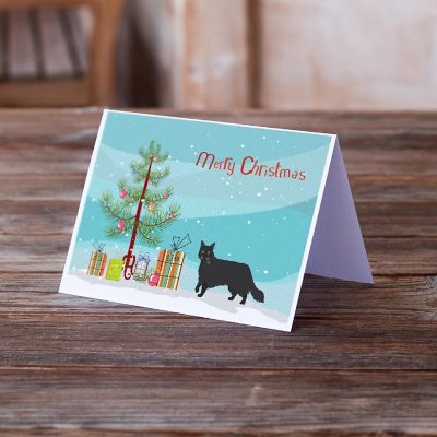Caroline's Treasures Christmas, Black Chantilly Tiffany Cat Merry Christmas Greeting Cards and Envelopes Pack of 8, 7 x 5, Cats Image 1