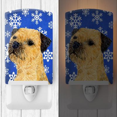 Caroline's Treasures Christmas, Border Terrier Winter Snowflakes Holiday Ceramic Night Light, 4 x 6, Dogs Image 1
