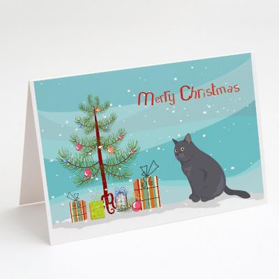Caroline's Treasures Christmas, British Shorthair #1 Cat Merry Christmas Greeting Cards and Envelopes Pack of 8, 7 x 5, Cats Image 1