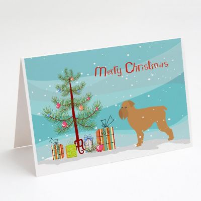 Caroline's Treasures Christmas, Brussels Griffon Merry Christmas Tree Greeting Cards and Envelopes Pack of 8, 7 x 5, Dogs Image 1