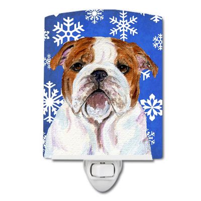 Caroline's Treasures Christmas, Bulldog English Winter Snowflakes Holiday Ceramic Night Light, 4 x 6, Dogs Image 1