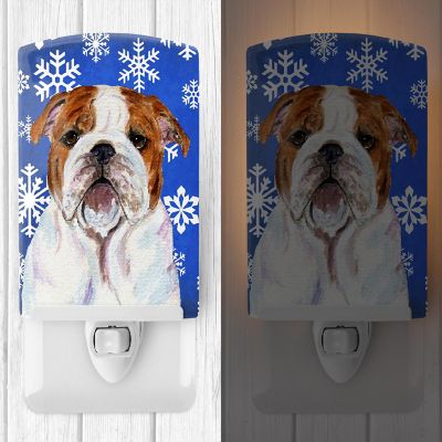 Caroline's Treasures Christmas, Bulldog English Winter Snowflakes Holiday Ceramic Night Light, 4 x 6, Dogs Image 1