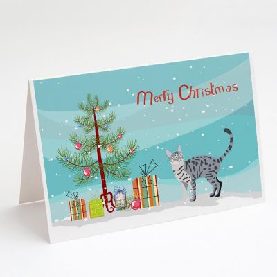 Caroline's Treasures Christmas, California Spangled #1 Cat Merry Christmas Greeting Cards and Envelopes Pack of 8, 7 x 5, Cats Image 1