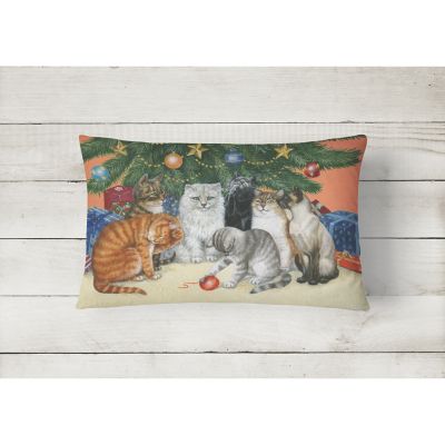 Caroline's Treasures, Christmas, Cats under the Christmas Tree Canvas Fabric Decorative Pillow, 12 x 16, Cats Image 1