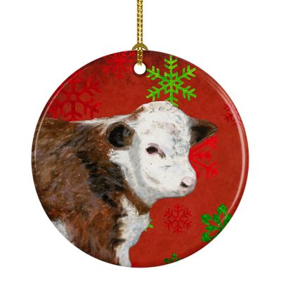 Caroline's Treasures, Christmas Ceramic Ornament, Farm Animals, Cow, 2.8x2.8 Image 1