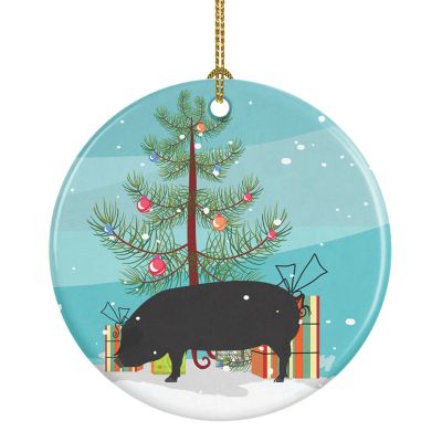 Caroline's Treasures, Christmas Ceramic Ornament, Farm Animals, Devon Large Black Pig, 2.8x2.8 Image 1