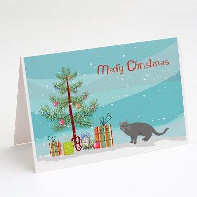 Caroline's Treasures Christmas, Chartreux #1 Cat Merry Christmas Greeting Cards and Envelopes Pack of 8, 7 x 5, Cats Image 1