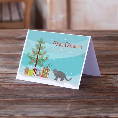 Caroline's Treasures Christmas, Chartreux #1 Cat Merry Christmas Greeting Cards and Envelopes Pack of 8, 7 x 5, Cats Image 1