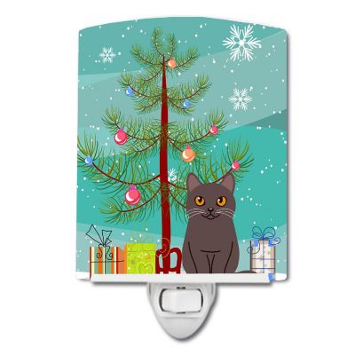 Caroline's Treasures Christmas, Chartreux Cat Merry Christmas Tree Ceramic Night Light, 4 x 6, Cats Image 1