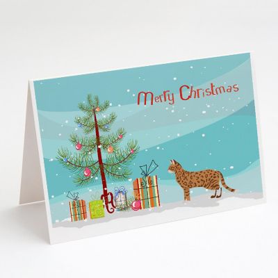 Caroline's Treasures Christmas, Cheetoh #3 Cat Merry Christmas Greeting Cards and Envelopes Pack of 8, 7 x 5, Cats Image 1