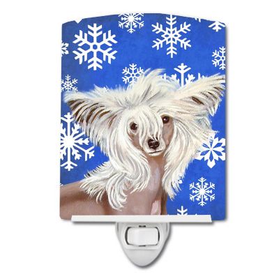 Caroline's Treasures Christmas, Chinese Crested Winter Snowflakes Holiday Ceramic Night Light, 4 x 6, Dogs Image 1