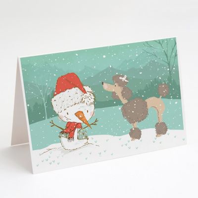 Caroline's Treasures Christmas, Chocolate Poodle Snowman Christmas Greeting Cards and Envelopes Pack of 8, 7 x 5, Dogs Image 1