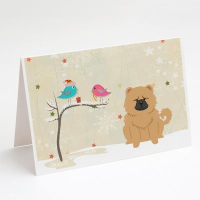 Caroline's Treasures Christmas, Christmas Presents between Friends Chow Chow - Cream Greeting Cards and Envelopes Pack of 8, 7 x 5, Dogs Image 1