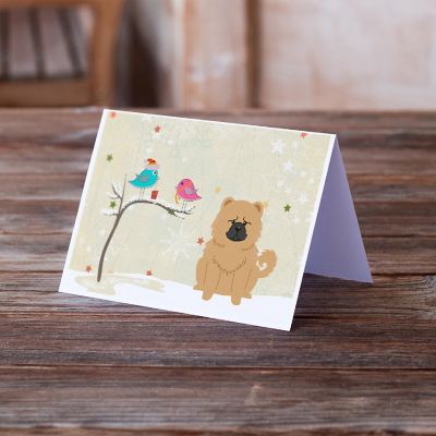 Caroline's Treasures Christmas, Christmas Presents between Friends Chow Chow - Cream Greeting Cards and Envelopes Pack of 8, 7 x 5, Dogs Image 1