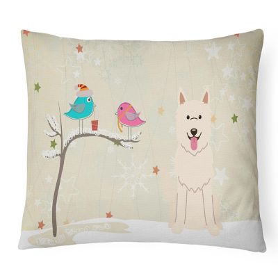 Caroline's Treasures Christmas, Christmas Presents between Friends German Shepherd - White Canvas Fabric Decorative Pillow, 12 x 16, Dogs Image 1
