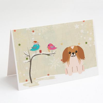 Caroline's Treasures Christmas, Christmas Presents between Friends Pekingese - Red and White Greeting Cards and Envelopes Pack of 8, 7 x 5, Dogs Image 1