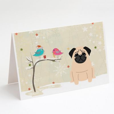 Caroline's Treasures Christmas, Christmas Presents between Friends Pug - Fawn Greeting Cards and Envelopes Pack of 8, 7 x 5, Dogs Image 1