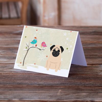 Caroline's Treasures Christmas, Christmas Presents between Friends Pug - Fawn Greeting Cards and Envelopes Pack of 8, 7 x 5, Dogs Image 1