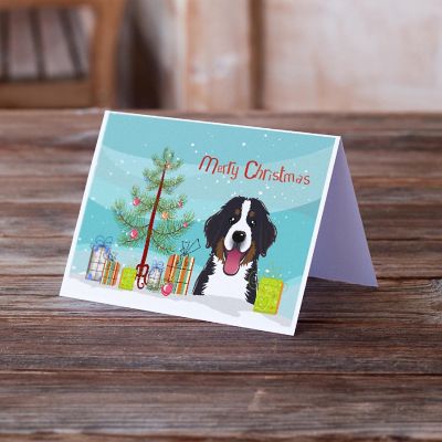 Caroline's Treasures Christmas, Christmas Tree and Bernese Mountain Dog Greeting Cards and Envelopes Pack of 8, 7 x 5, Dogs Image 1
